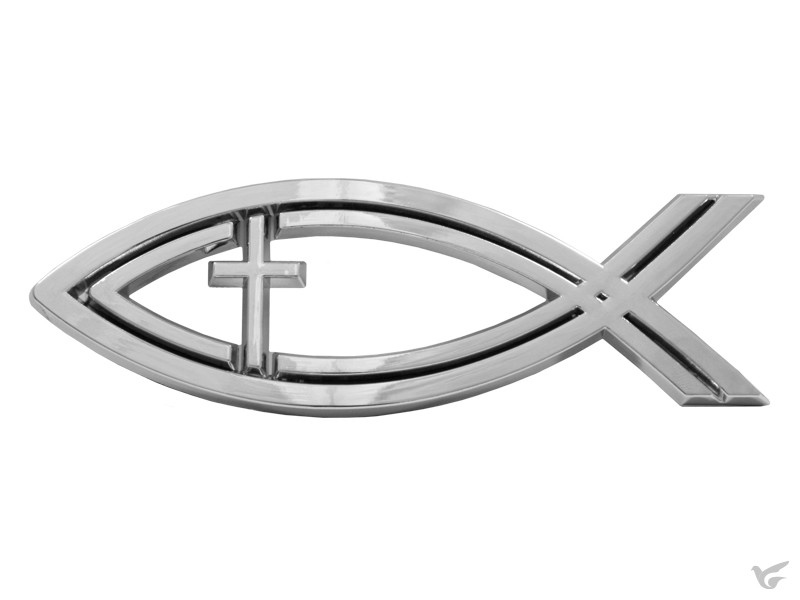 Productafbeelding: voorkant van Double fish with cross - Silver colored