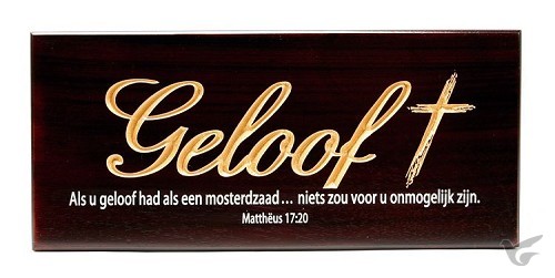 Productafbeelding: voorkant van Wandbord geloof matt 17:20 hout 22x10cm