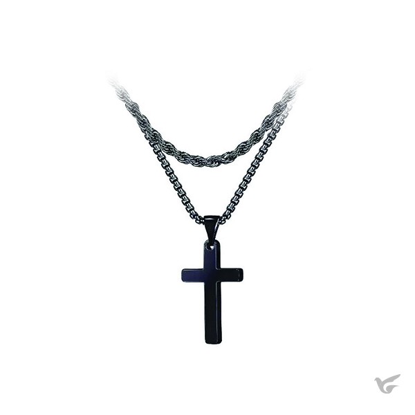 Productafbeelding: voorkant van Necklace Cross black double chains