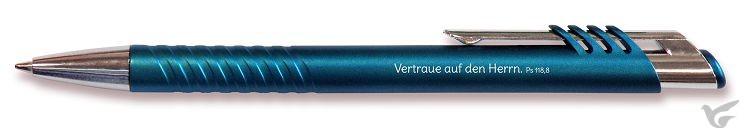 Productafbeelding: voorkant van Balpen Elia blauw Vertrouw op God