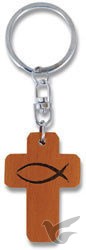 Productafbeelding: voorkant van Sleutelhanger kruis hout vis
